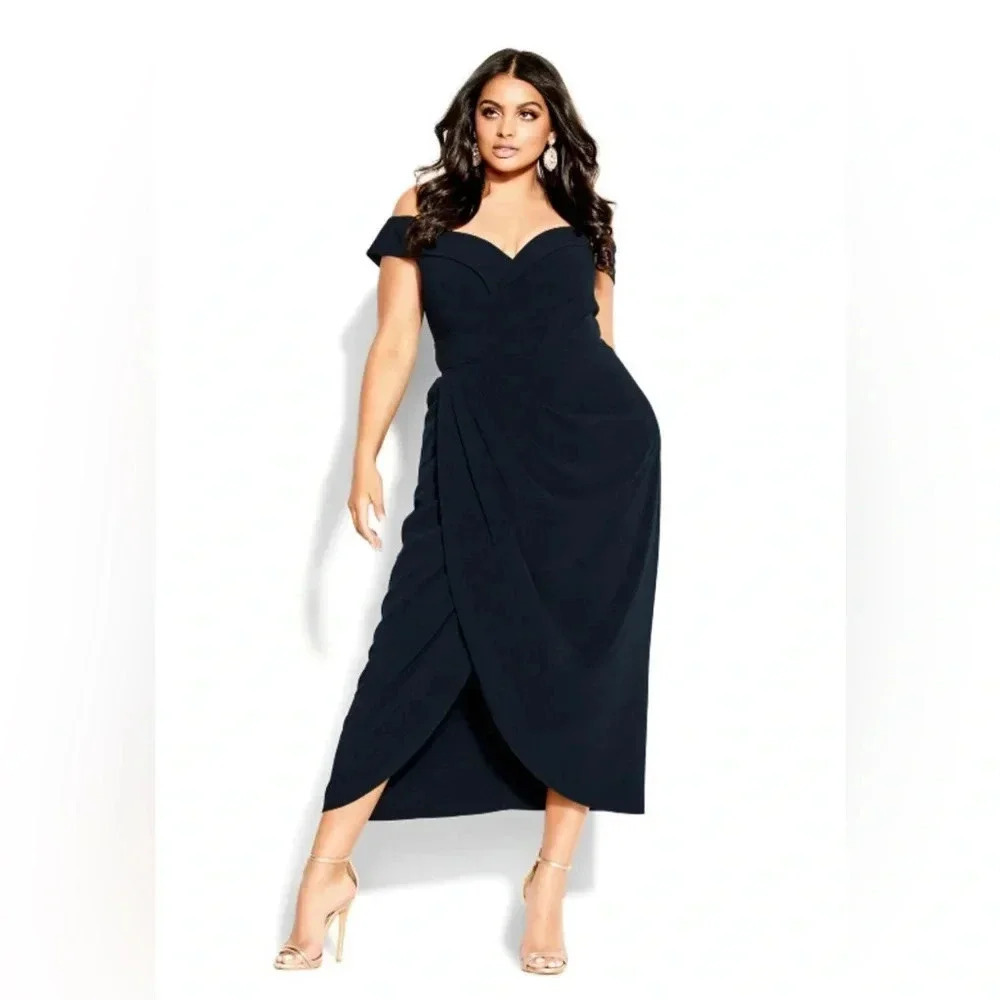 City Chic Ripple Love Navy maxi dress size XXL/24